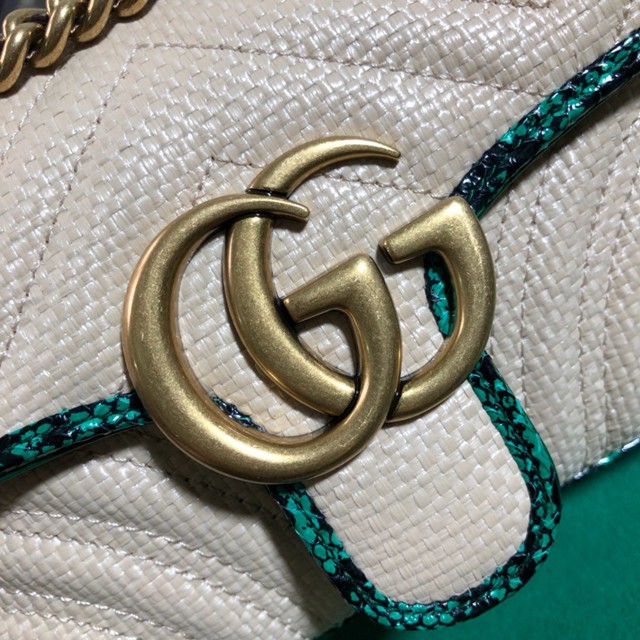 Gucci經典款女包 446744 古馳GG Marmont系列鏈條包 Gucci綠蛇牛皮單肩斜挎女包  gqy3234